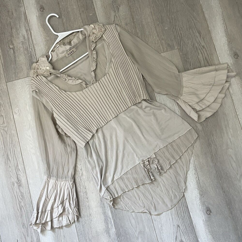 Balletcore Layered Blouse pleated corset ruffle womens Beige medium rennaisance